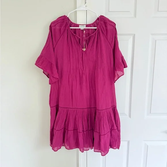 NWT Sundance Women’s Aisha Dress Tiered Magenta Purple L Peasant Cottagecore - Picture 3 of 12